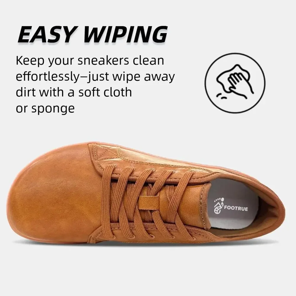 FOOTRUE MENS WOMENS MINIMALIST BAREFOOT SNEAKERS LEATHER SHOES , BROWN, 12.5